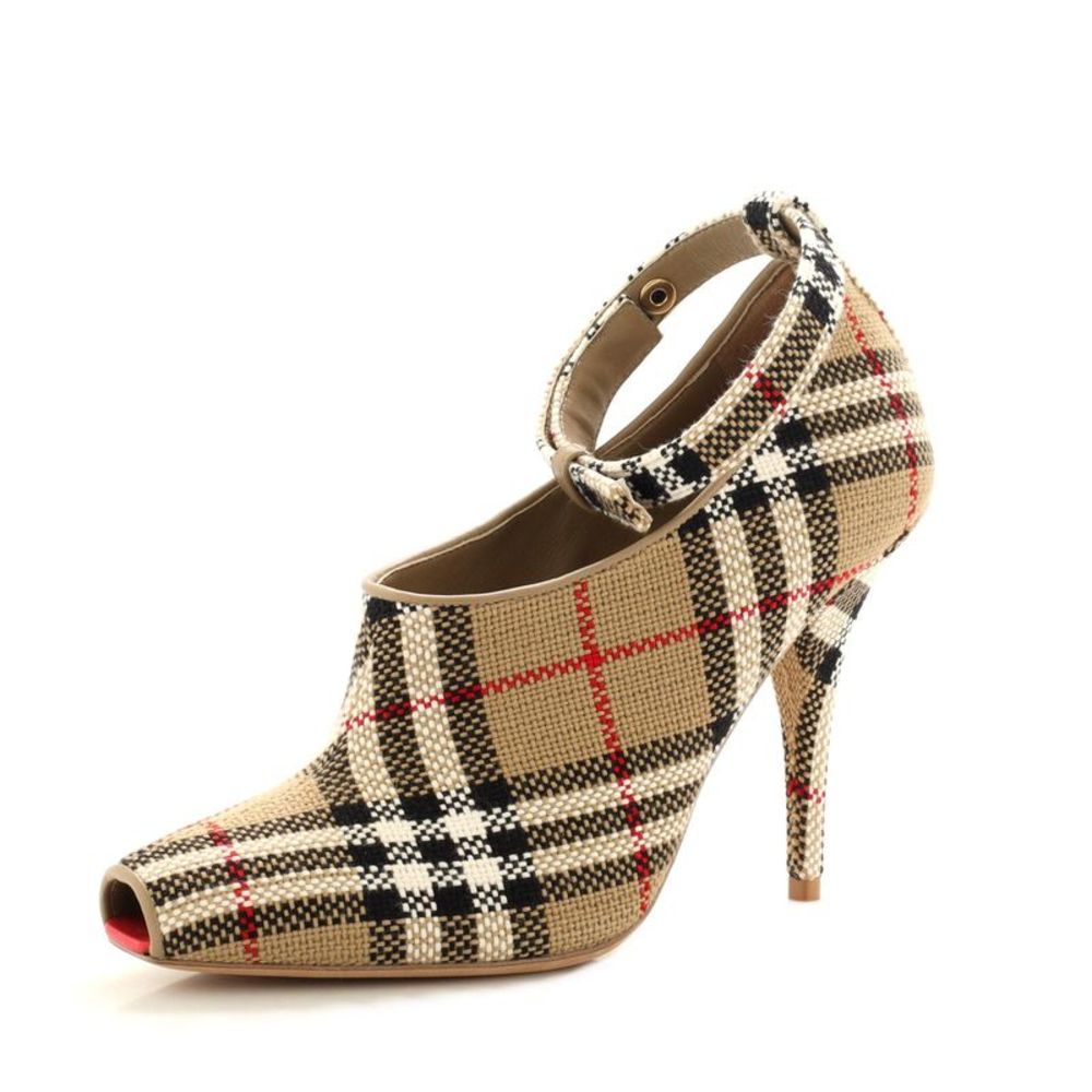 Burberry Women's Blyth Ankle Strap Heeled Boots Nova Check Canvas Brown